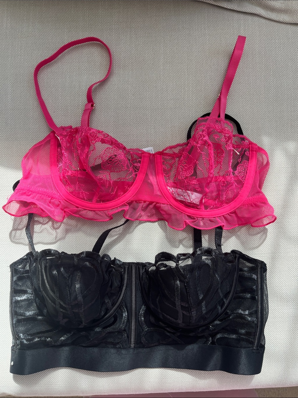 2 NWOT 34C sexy lingerie bras by ETAM 1 is pink 1 is black